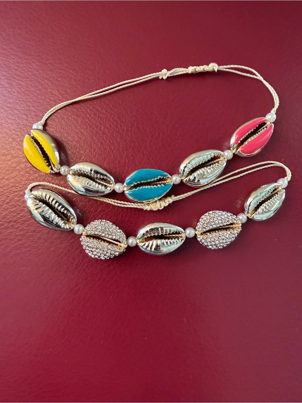 Lot of 2 Baublebar Cowrie Shell Bead Bracelets, Adjustable Length